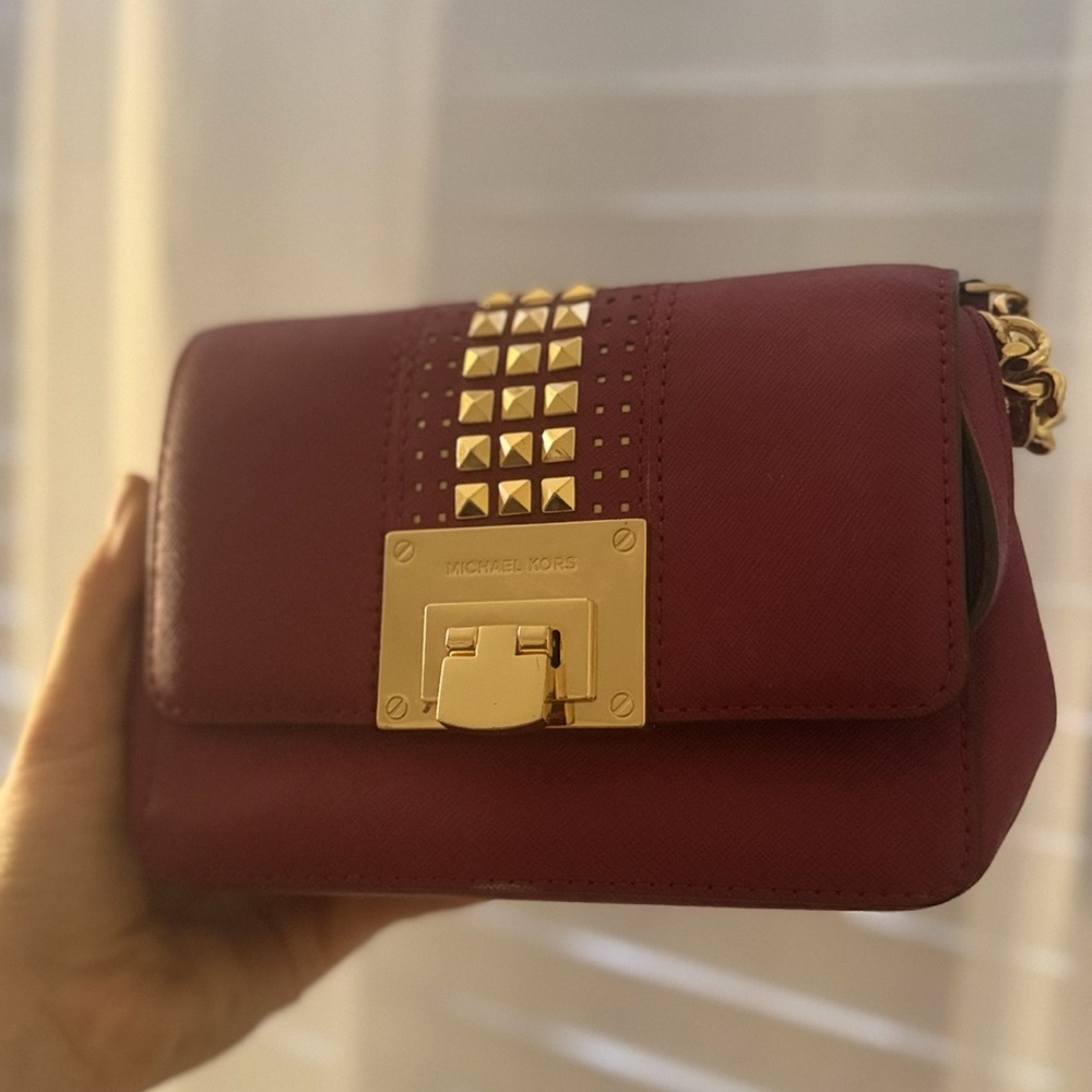 Michael Kors Burgundy Studded Crossbody Bag